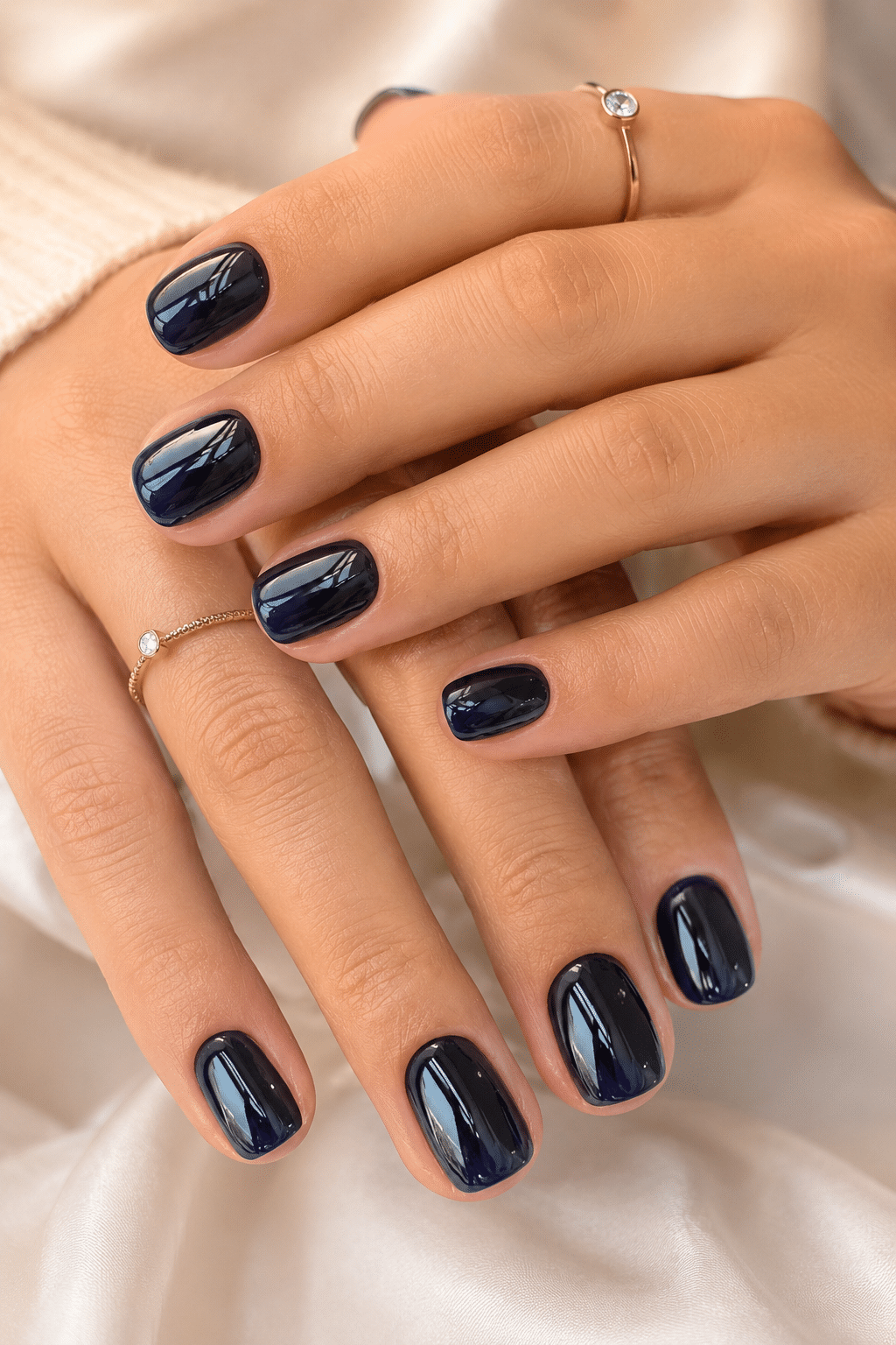 Black glossy super short press on nails with a sleek dark finish