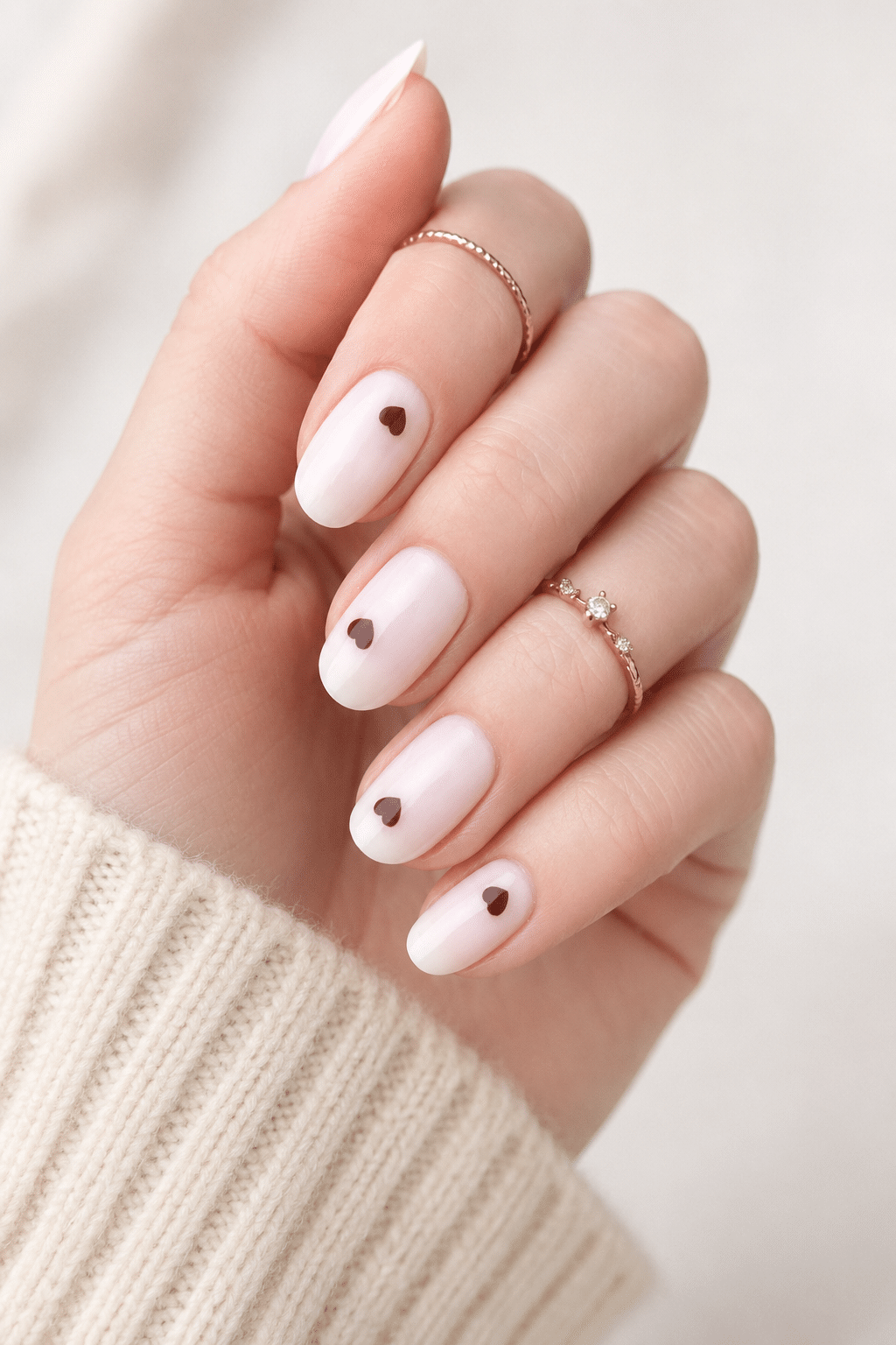 Blush bow oval nails with glossy pink feminine manicure