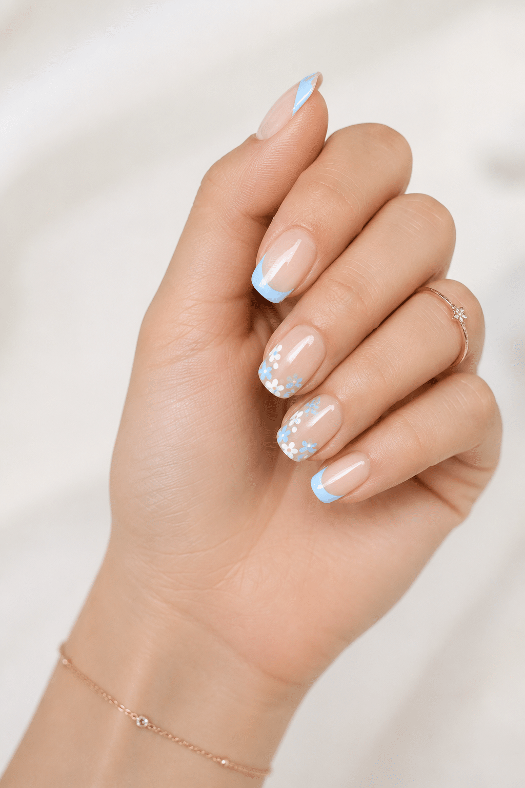 Classic French no glue press on nails with clean glossy manicure finish
