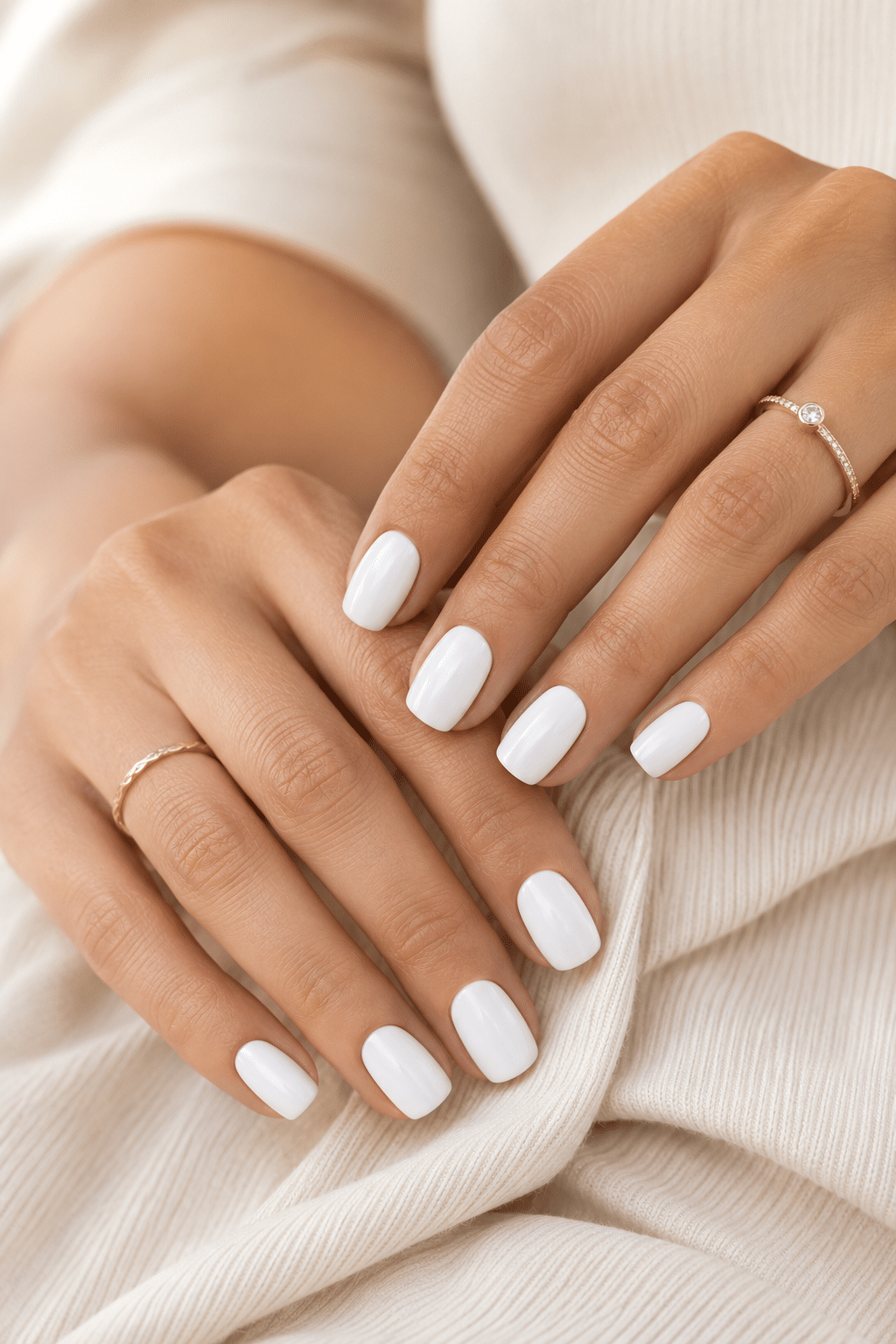 Clean white super short press on nails with a glossy natural finish