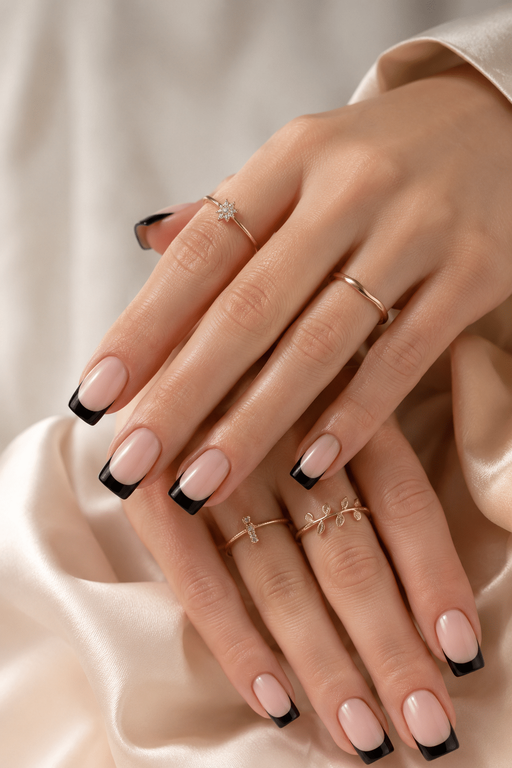 Glossy nude square press ons with a natural clean manicure finish