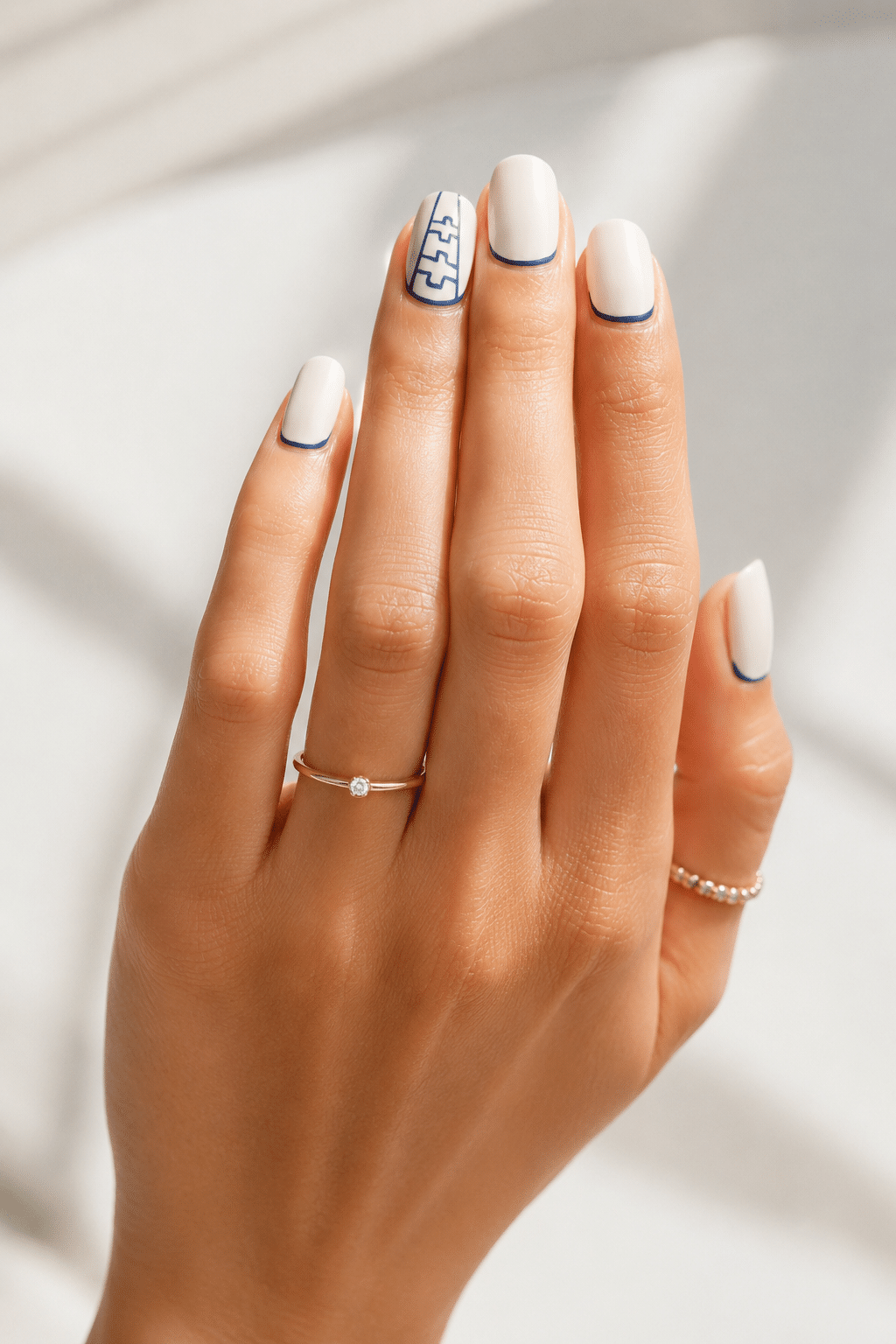 Milky white bridal press on nails with glossy soft wedding manicure