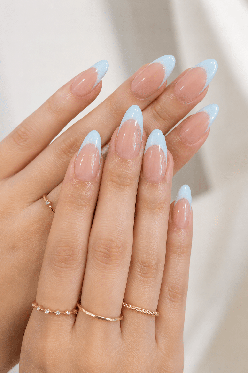 Milky white oval press on nails with glossy natural manicure finish