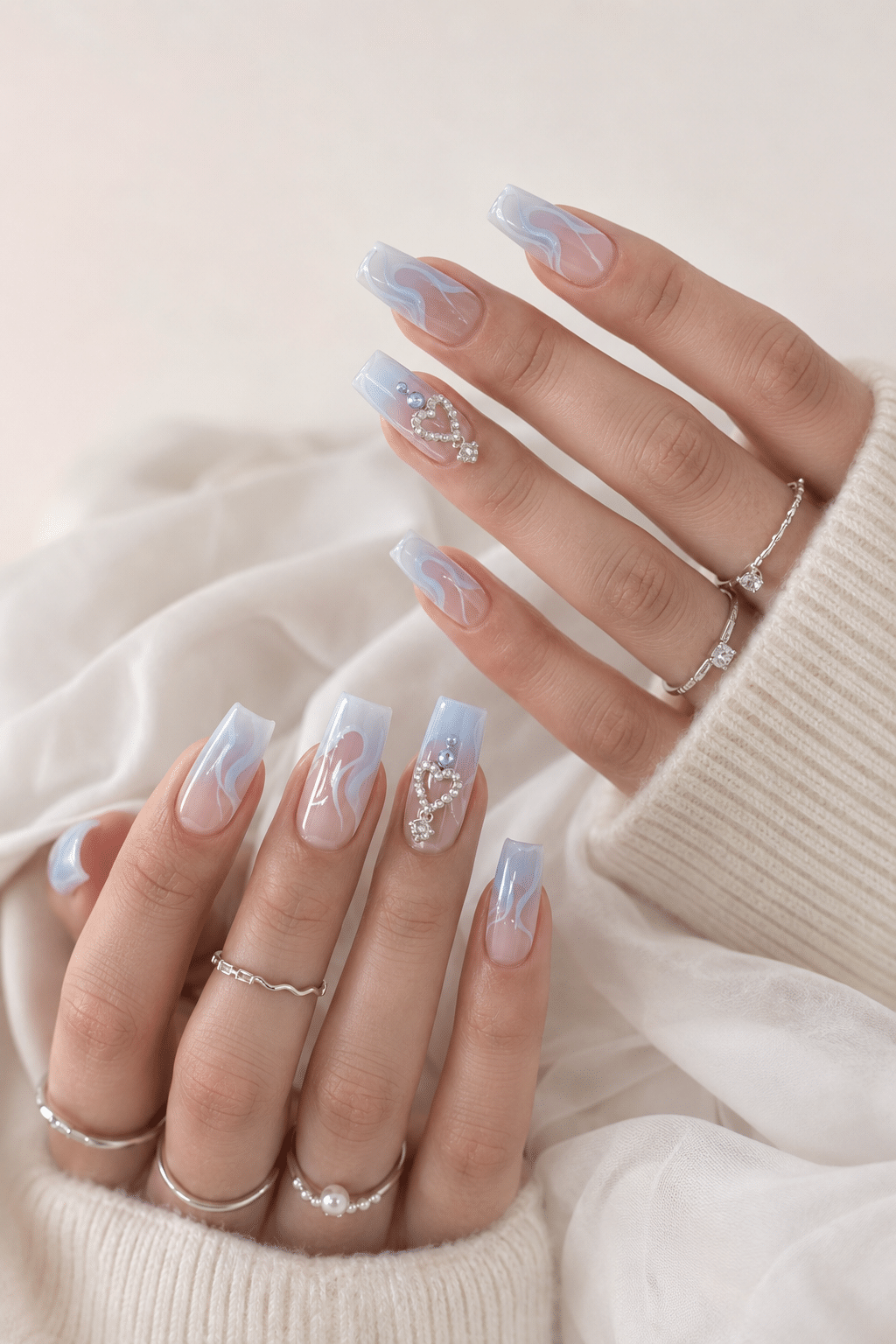 Natural French square press on nails with a glossy salon manicure finish