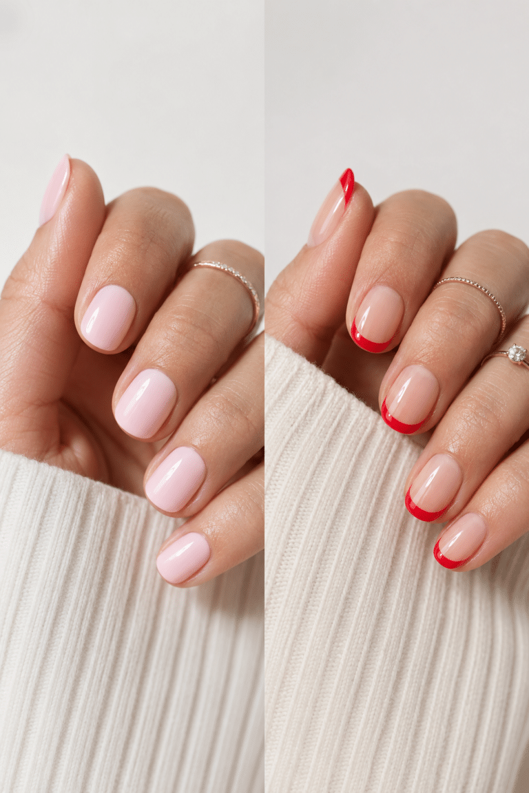 Nude red French super short press on nails with a clean tip design
