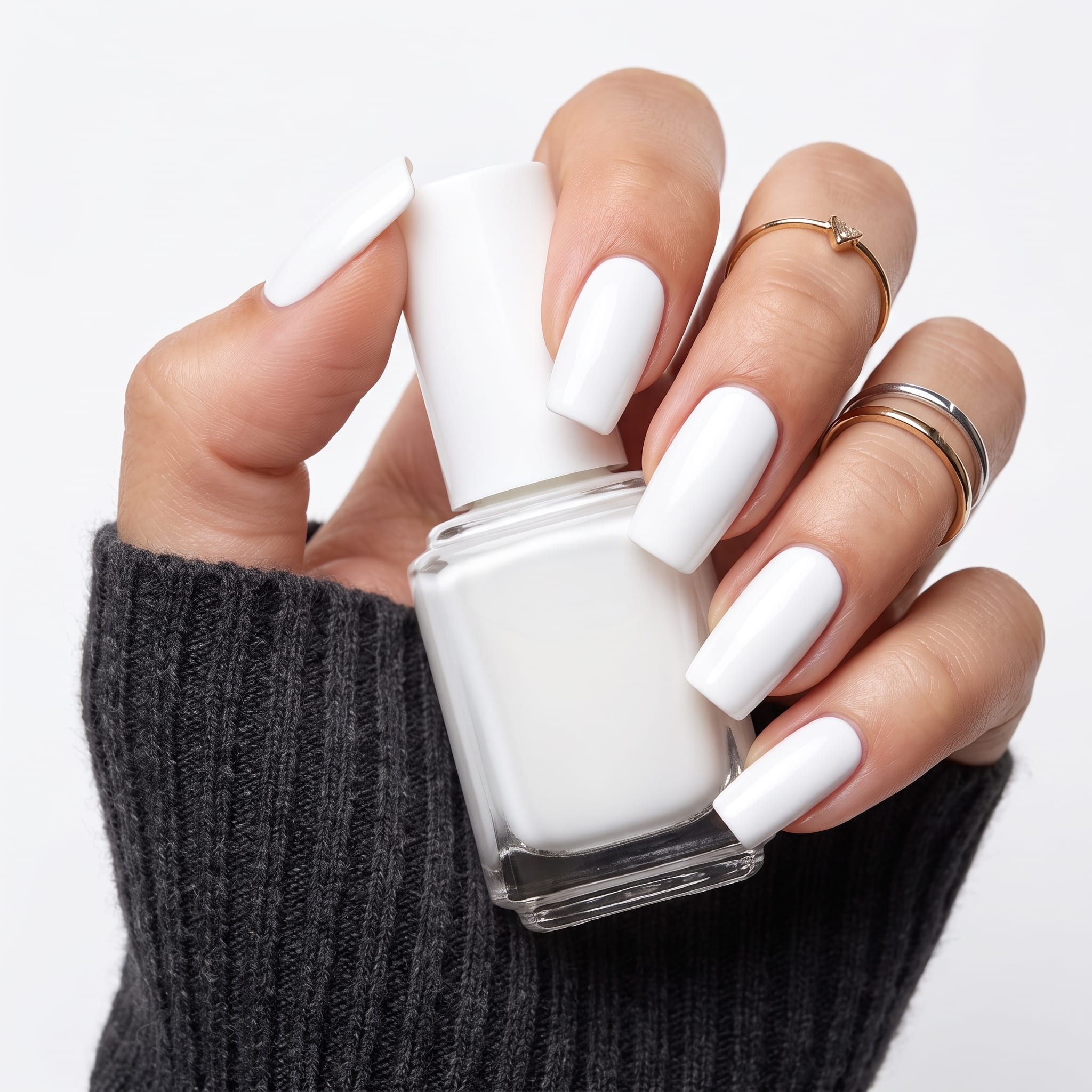 Oval white bridal press on nails with glossy elegant wedding finish