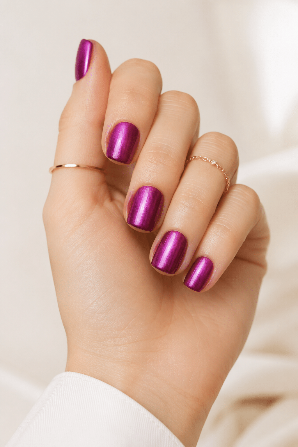 Purple chrome no glue press on nails with glossy reflective finish
