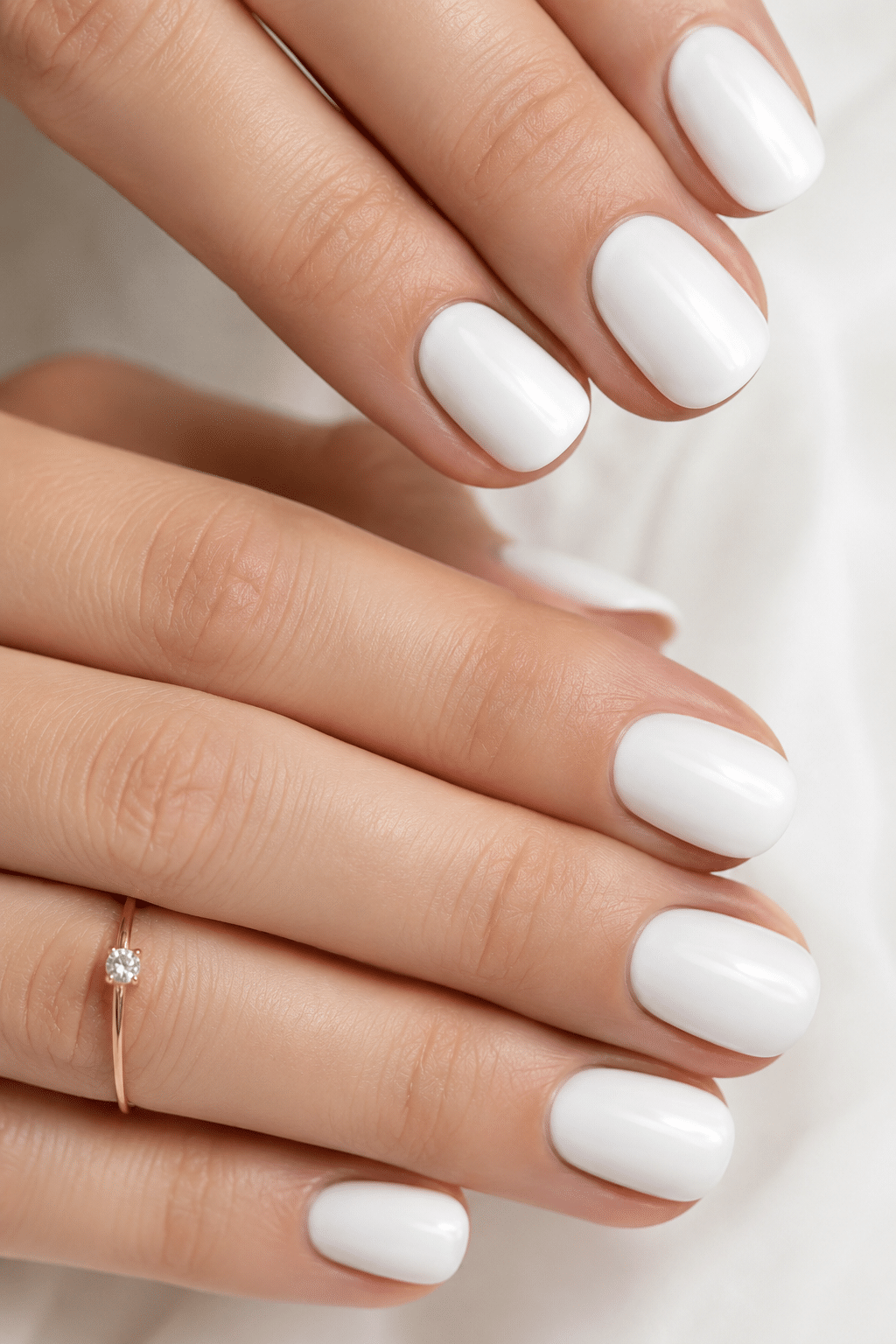 Short white wedding press on nails with glossy clean bridal finish