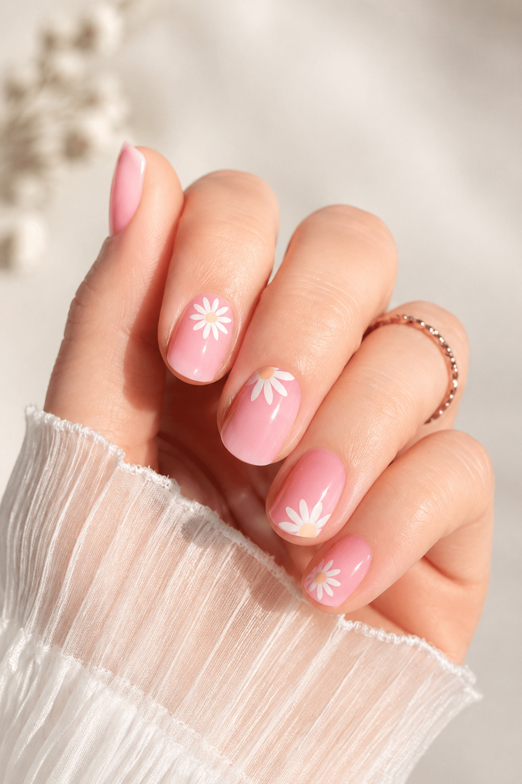Soft pink star super short press on nails with a cute glossy accent