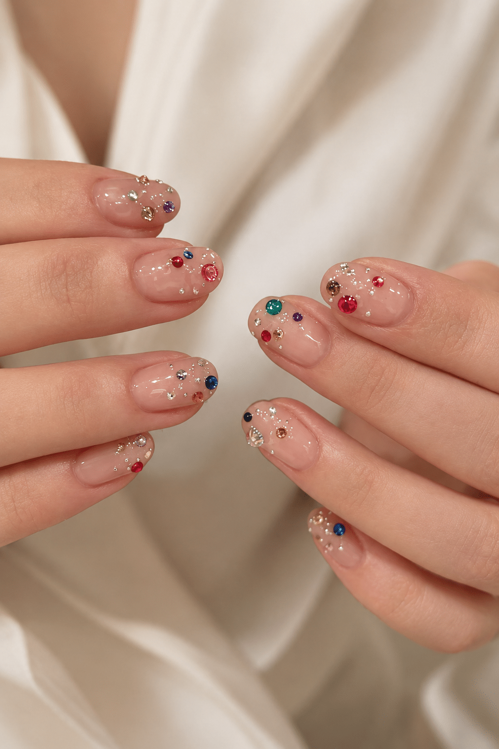 Tiny floral super short press on nails with delicate colorful details