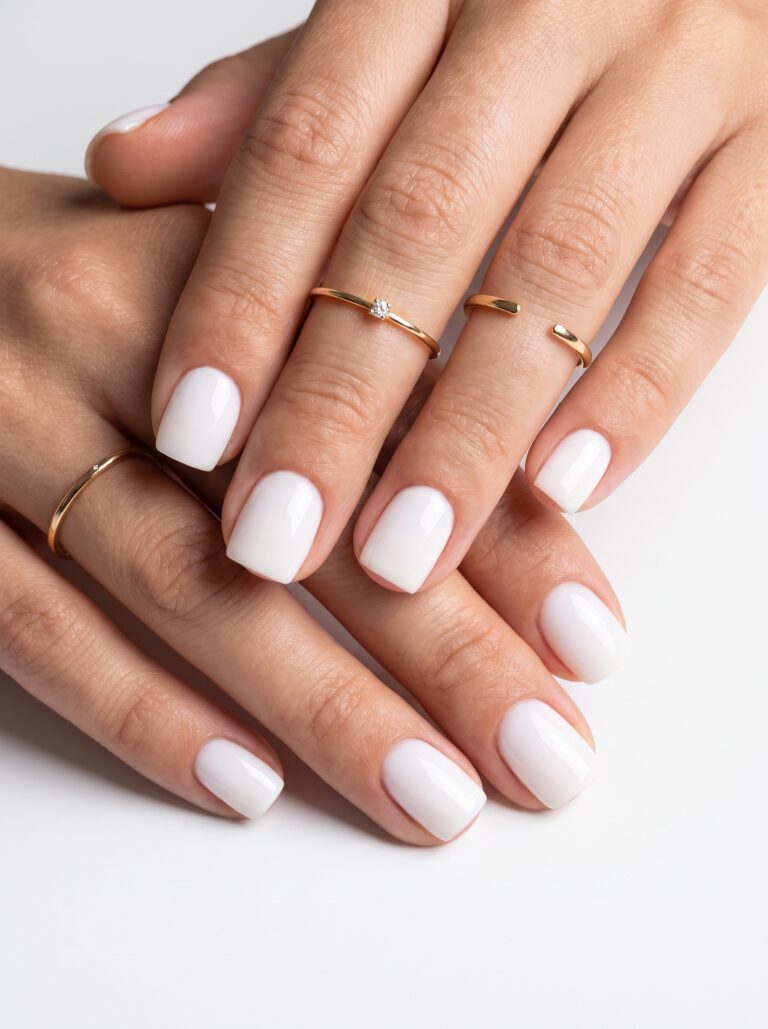 Wedding press on nails with soft white glossy bridal manicure ideas