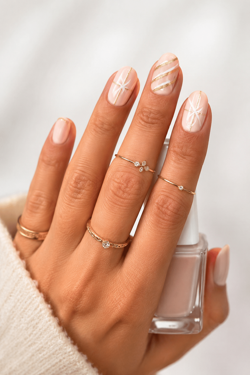 White pearl oval nails with glossy elegant manicure finish