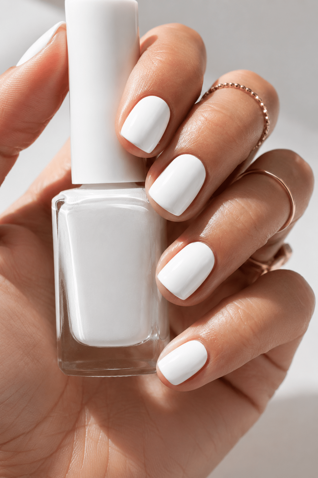 White polish bridal press on nails with glossy salon wedding finish
