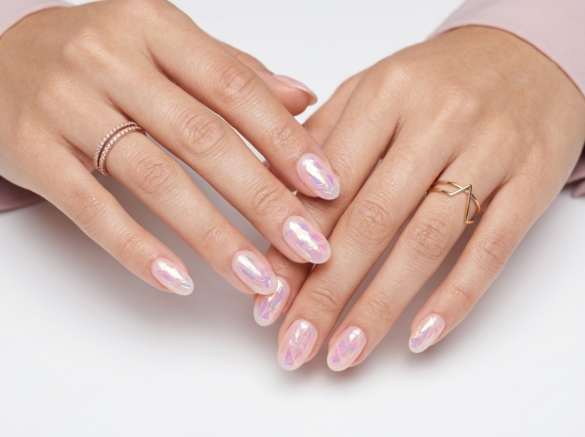 Reusable press-on nail mix with nude pink and milky glossy finishes