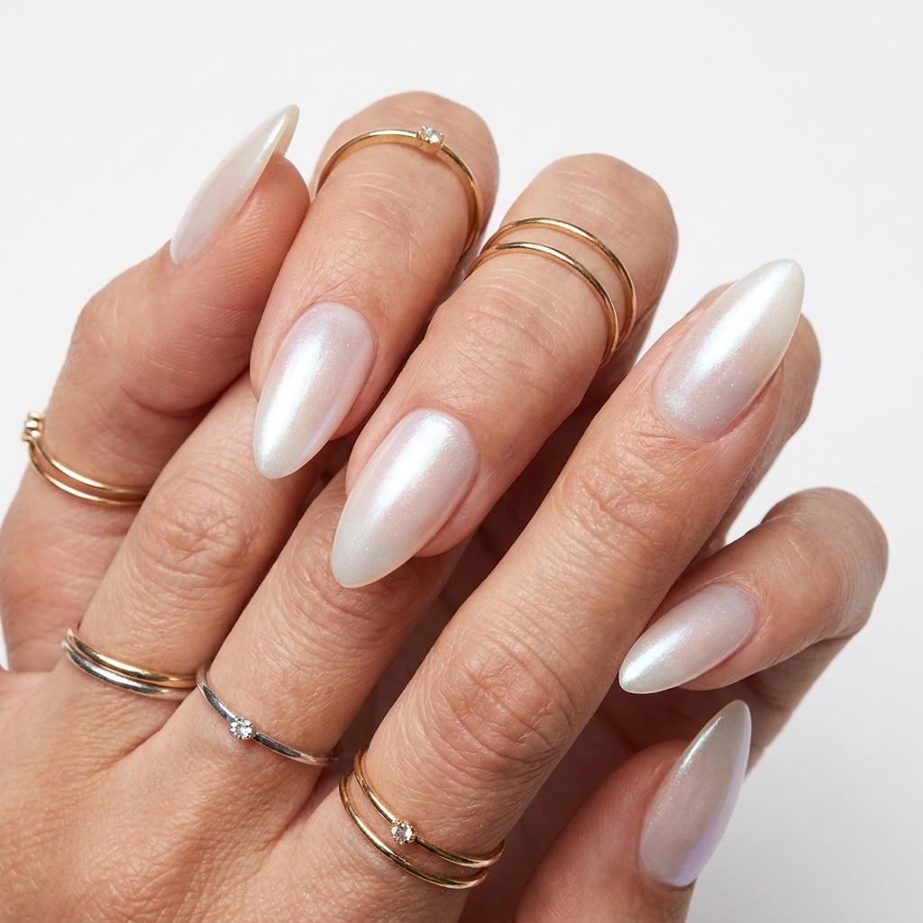 Milky nude reusable press-on nails with a clean glossy finish