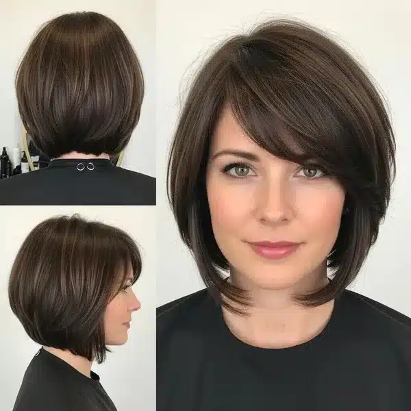 Hairstyles For Women Over 50 With Fine Hair - Medium Bob With Side Part And Bangs