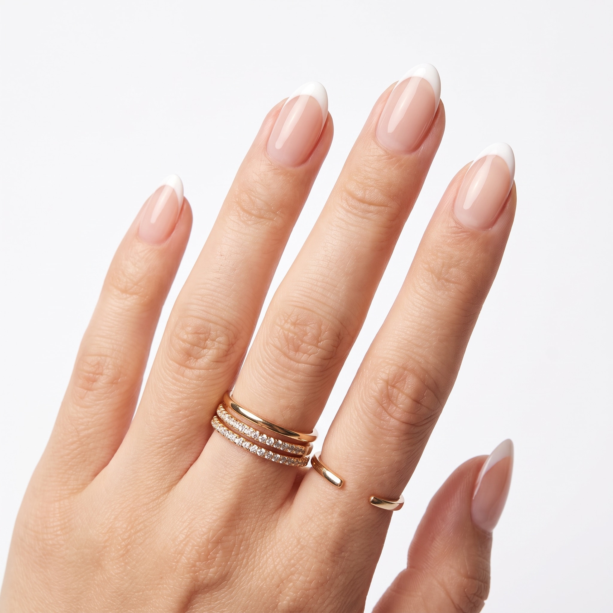 Sheer natural French press-ons with soft white tips