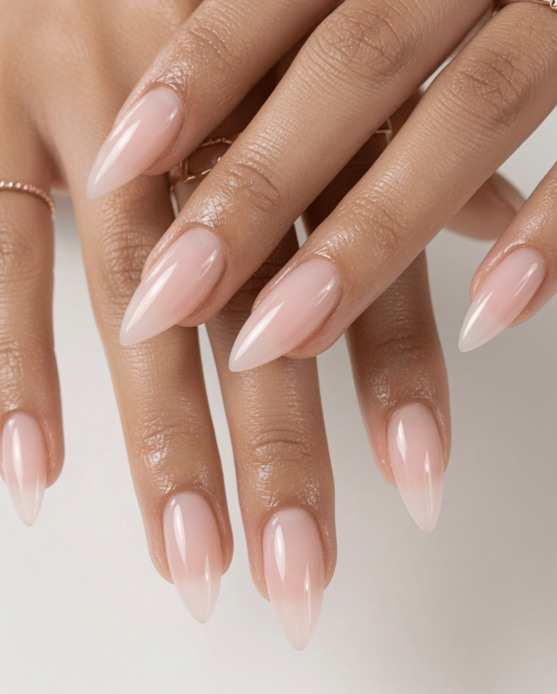 soft pink almond nails