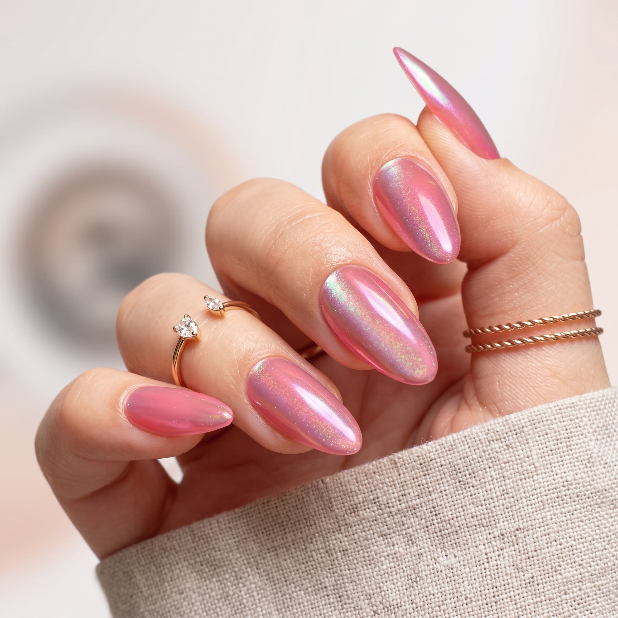 Soft pink press-on nails with a natural glossy finish