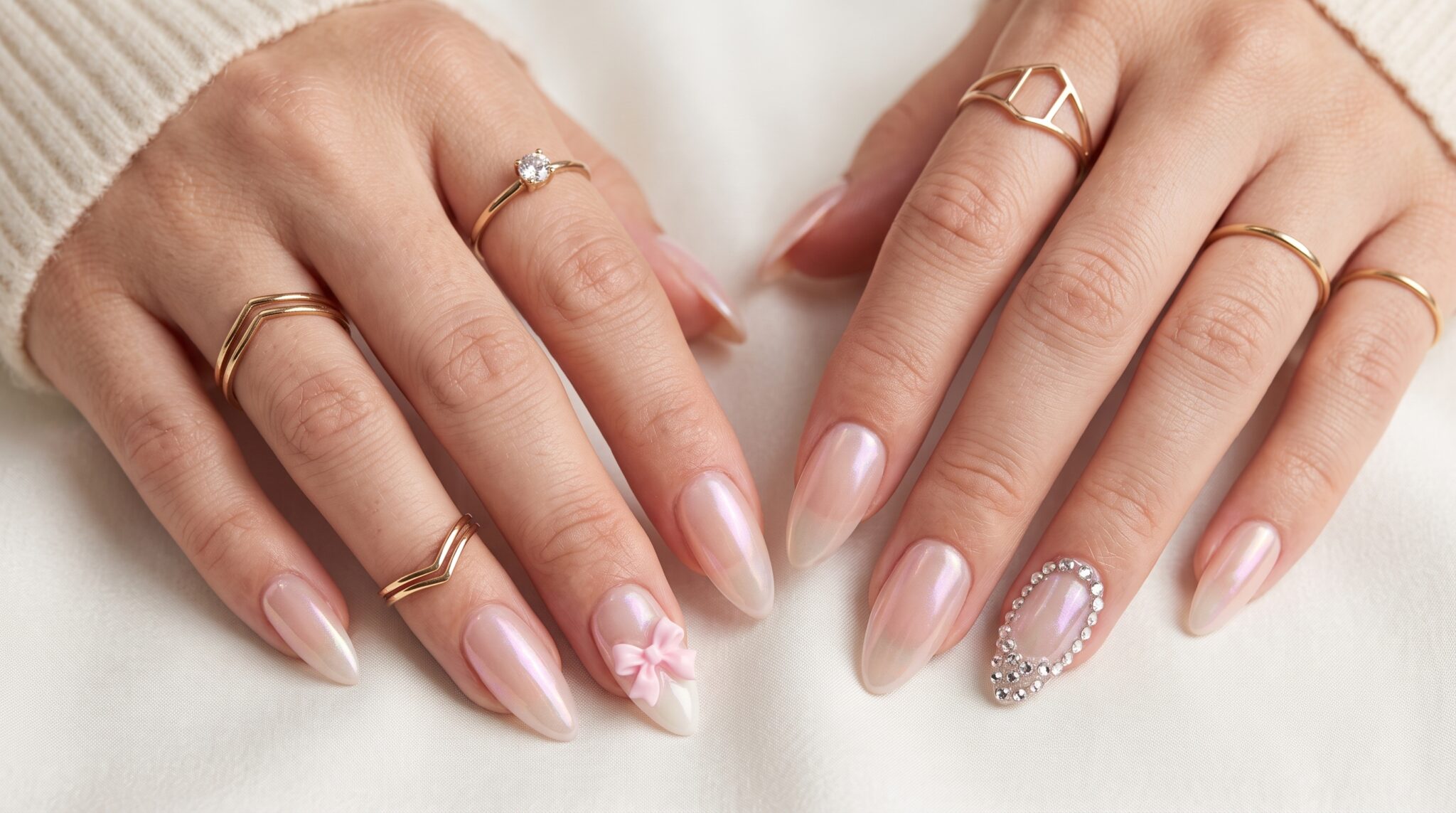 Star nail art being painted on a press-on nail during an at-home manicure