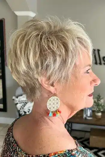 Soft Long Blonde Pixie haircut for women over 60