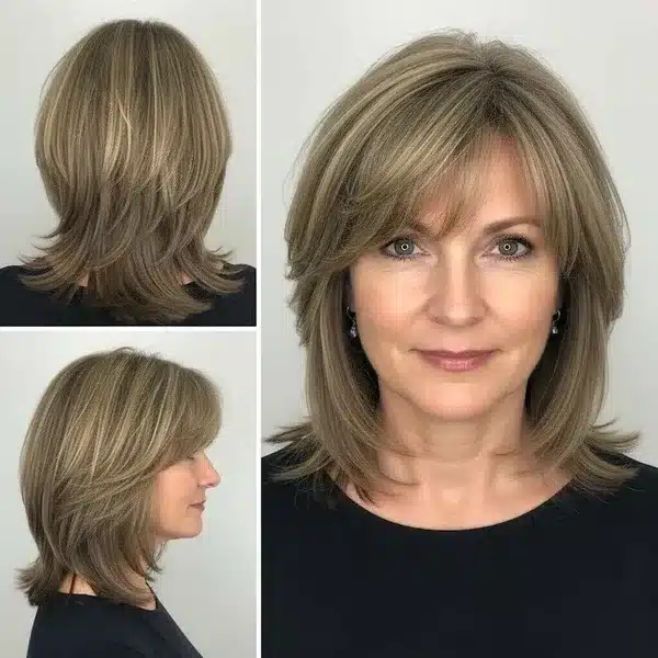 Hairstyles For Women Over 50 With Fine Hair - Feathered Wispy Layers With Bangs