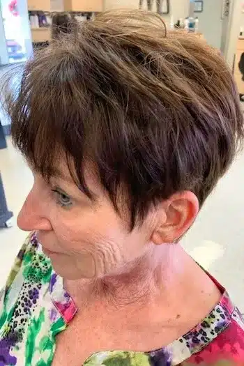 Dark Brown Pixie With Piecey Bangs haircut for women over 60