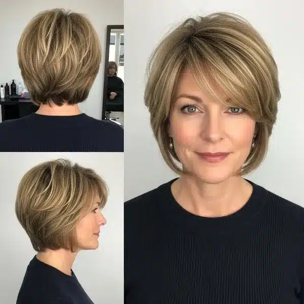 Hairstyles For Women Over 50 With Fine Hair - Layered Short Bob With Side Bangs