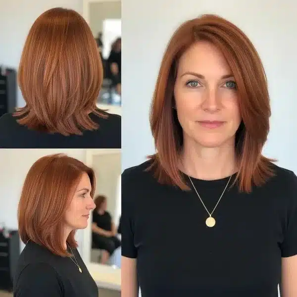 Hairstyles For Women Over 50 With Fine Hair - Straight Copper Lob