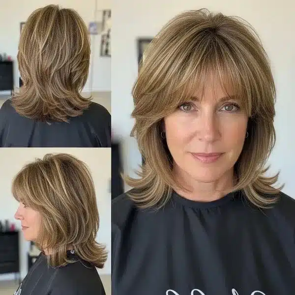 Hairstyles For Women Over 50 With Fine Hair - Medium Layers With Bangs