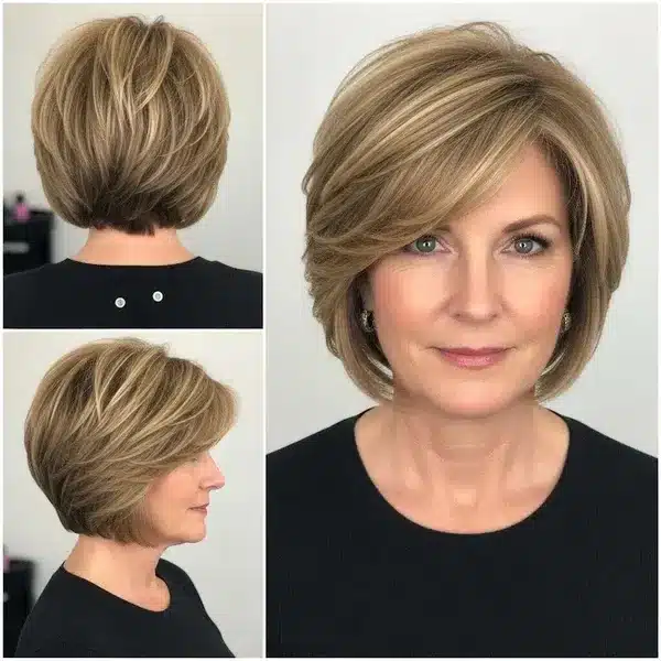 Hairstyles For Women Over 50 With Fine Hair - Short Layered Bob With Highlights