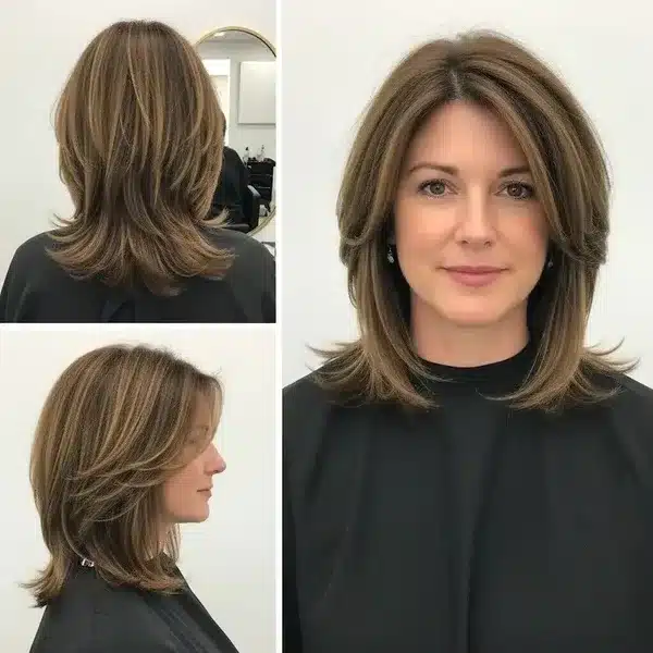 Hairstyles For Women Over 50 With Fine Hair - Layered Straight Medium-Length Hair Cut For Volume