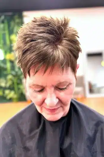 Spiky Brunette Pixie With Tapered Sides haircut for women over 60
