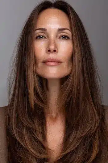 Gradient layers fading from root to tip, featured in 30 inspiring long hairstyles for women over 50 with fine hair.
