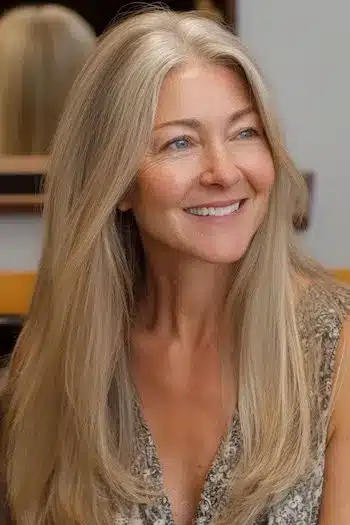 Sleek straight fine hair, part of 30 inspiring long hairstyles for women over 50 with fine hair.