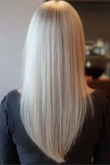 A sleek long V-cut hairstyle that enhances flow, featured in 30 inspiring long hairstyles for women over 50 with fine hair.