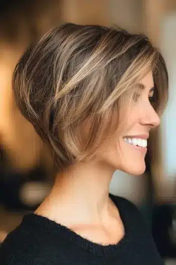 31 Bixie Haircuts That Blend Bob Shape with Pixie Ease 7 Stacked Bixie with Blonde Balayage — bixie haircuts