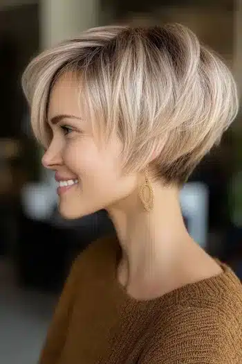 31 Bixie Haircuts That Blend Bob Shape with Pixie Ease 10 Stacked Bixie with Dark Roots — bixie haircuts