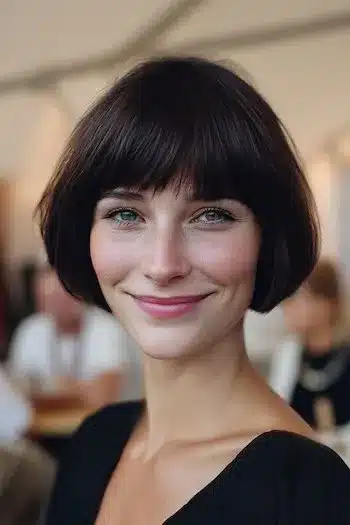 31 Gorgeous Haircuts in Your 30s That Feel Fresh and Modern 4 Jaw-length bob with bangs highlighted in 31 Gorgeous Haircuts That Look Even Better In Your 30s