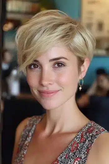 31 Hairstyles With Bangs That Prove A Little Fringe Goes A Long Way 11 A pixie cut featuring side-swept bangs, showcasing the 31 Hairstyles With Bangs That Prove A Little Fringe Goes A Long Way - Parisfy