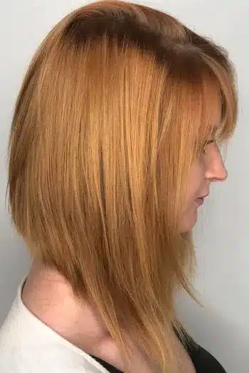 Long Layered Angled Bob with Bangs Haircut