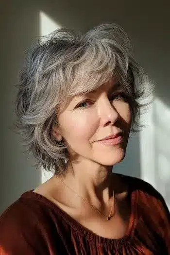 Short tousled shag with choppy ends