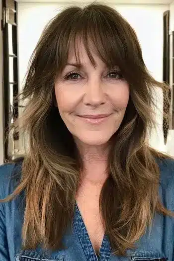 Long highlighted shag with wispy bangs