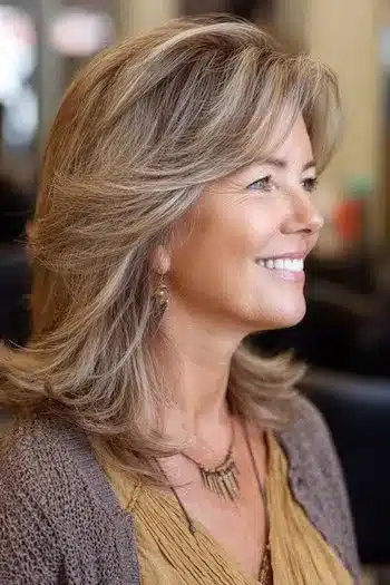 Feathered shoulder-length layers for mature hair