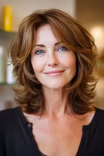 Tapered shoulder-length layers with flipped ends