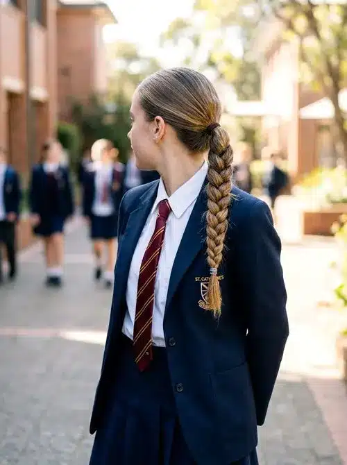 Low braided ponytail for school mornings