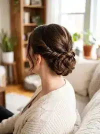 Twisted low updo for school mornings