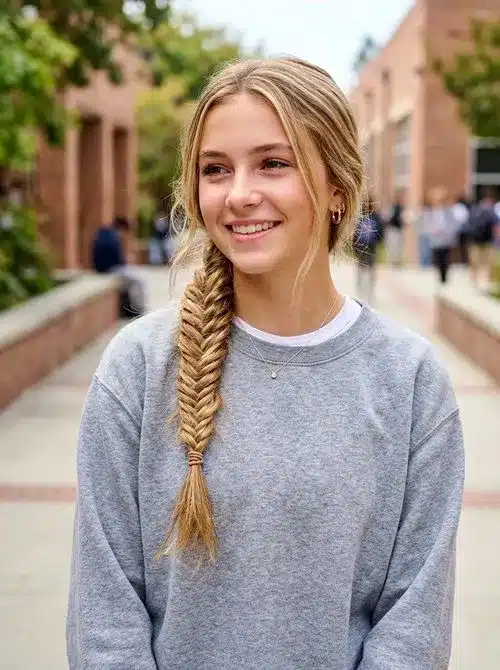 Fishtail braid hairstyle for school