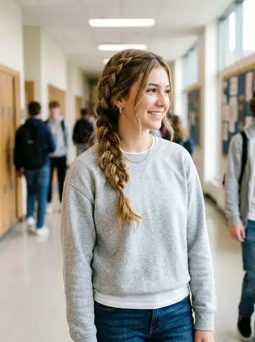 Side braid hairstyle for school