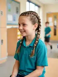 Dutch braids with star clips for school